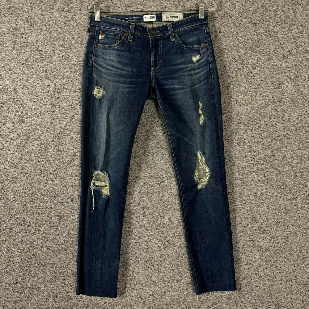 AG Adriano Goldschmied Women’s 26 The Stilt Roll Up Cigarette Roll Up Blue Jeans